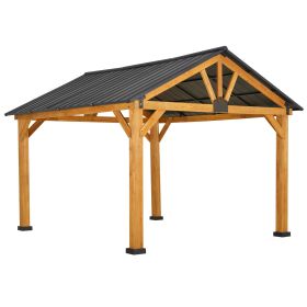 Outsunny 11' x 13' Hardtop Gazebo with Wooden Frame, Permanent Metal Roof Gazebo Canopy with Ceiling Hook for Garden, Patio & Backyard, Natural/B Outsunny 11' x 13' Hardtop Gazebo with Wooden Frame, Permanent Metal Roof Gazebo Canopy with Ceiling Hook for Garden, Patio & Backyard, Natural/B